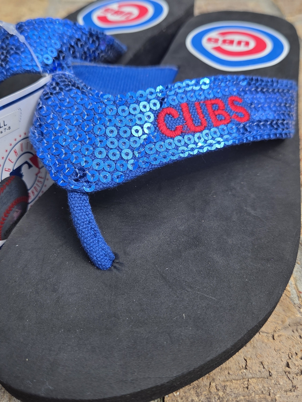 Blue Sequin Cubs Women's Flip Flop Sandals - Picture 2 of 11